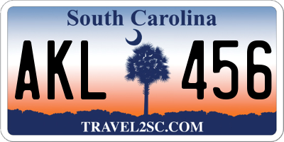 SC license plate AKL456
