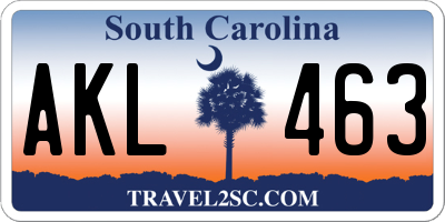SC license plate AKL463