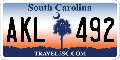 SC license plate AKL492