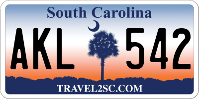 SC license plate AKL542