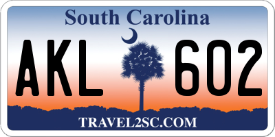 SC license plate AKL602