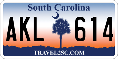SC license plate AKL614