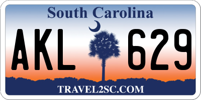 SC license plate AKL629