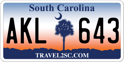 SC license plate AKL643