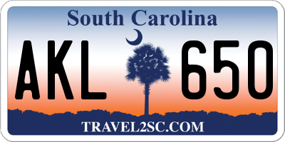 SC license plate AKL650