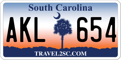SC license plate AKL654