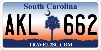 SC license plate AKL662