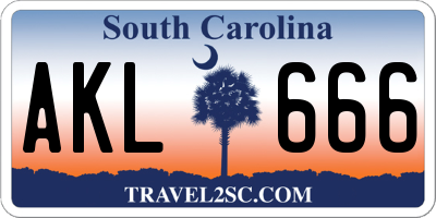 SC license plate AKL666