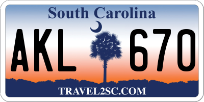 SC license plate AKL670