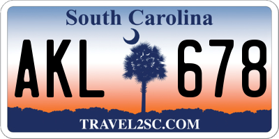 SC license plate AKL678