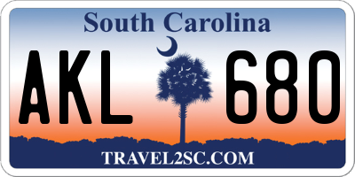 SC license plate AKL680
