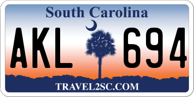 SC license plate AKL694