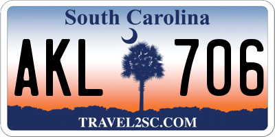 SC license plate AKL706
