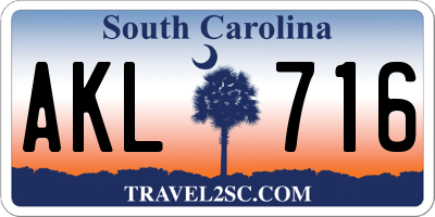 SC license plate AKL716