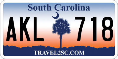 SC license plate AKL718