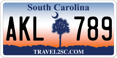 SC license plate AKL789