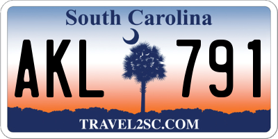 SC license plate AKL791
