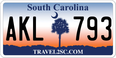 SC license plate AKL793