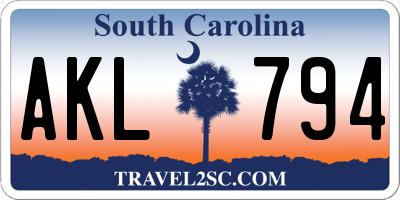 SC license plate AKL794