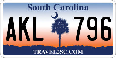 SC license plate AKL796