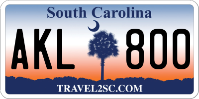 SC license plate AKL800