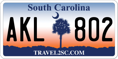 SC license plate AKL802