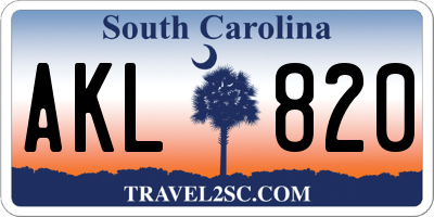 SC license plate AKL820