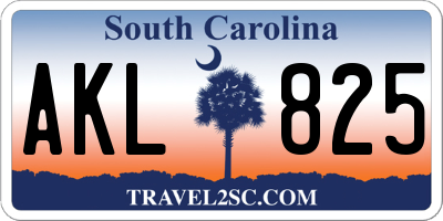 SC license plate AKL825