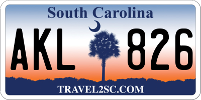 SC license plate AKL826