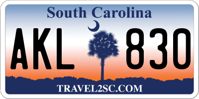 SC license plate AKL830