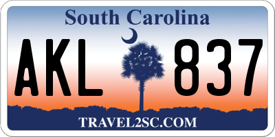 SC license plate AKL837