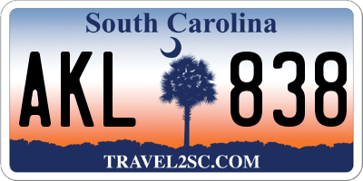 SC license plate AKL838