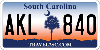 SC license plate AKL840