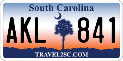 SC license plate AKL841
