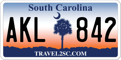 SC license plate AKL842