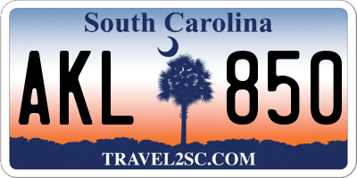 SC license plate AKL850