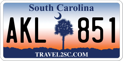 SC license plate AKL851