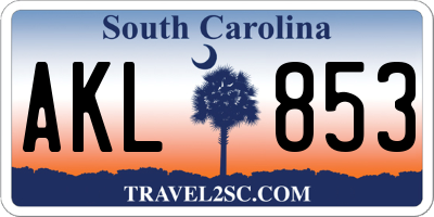 SC license plate AKL853