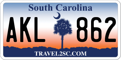 SC license plate AKL862