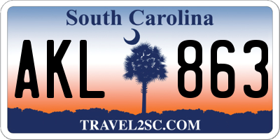 SC license plate AKL863