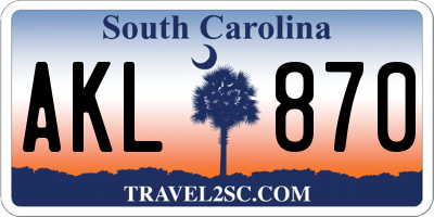 SC license plate AKL870
