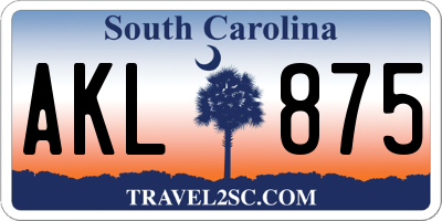SC license plate AKL875