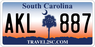 SC license plate AKL887