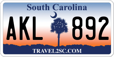 SC license plate AKL892