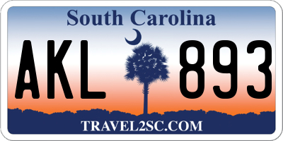 SC license plate AKL893