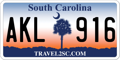 SC license plate AKL916