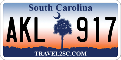 SC license plate AKL917