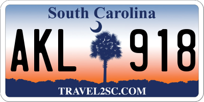 SC license plate AKL918