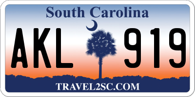 SC license plate AKL919