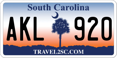 SC license plate AKL920